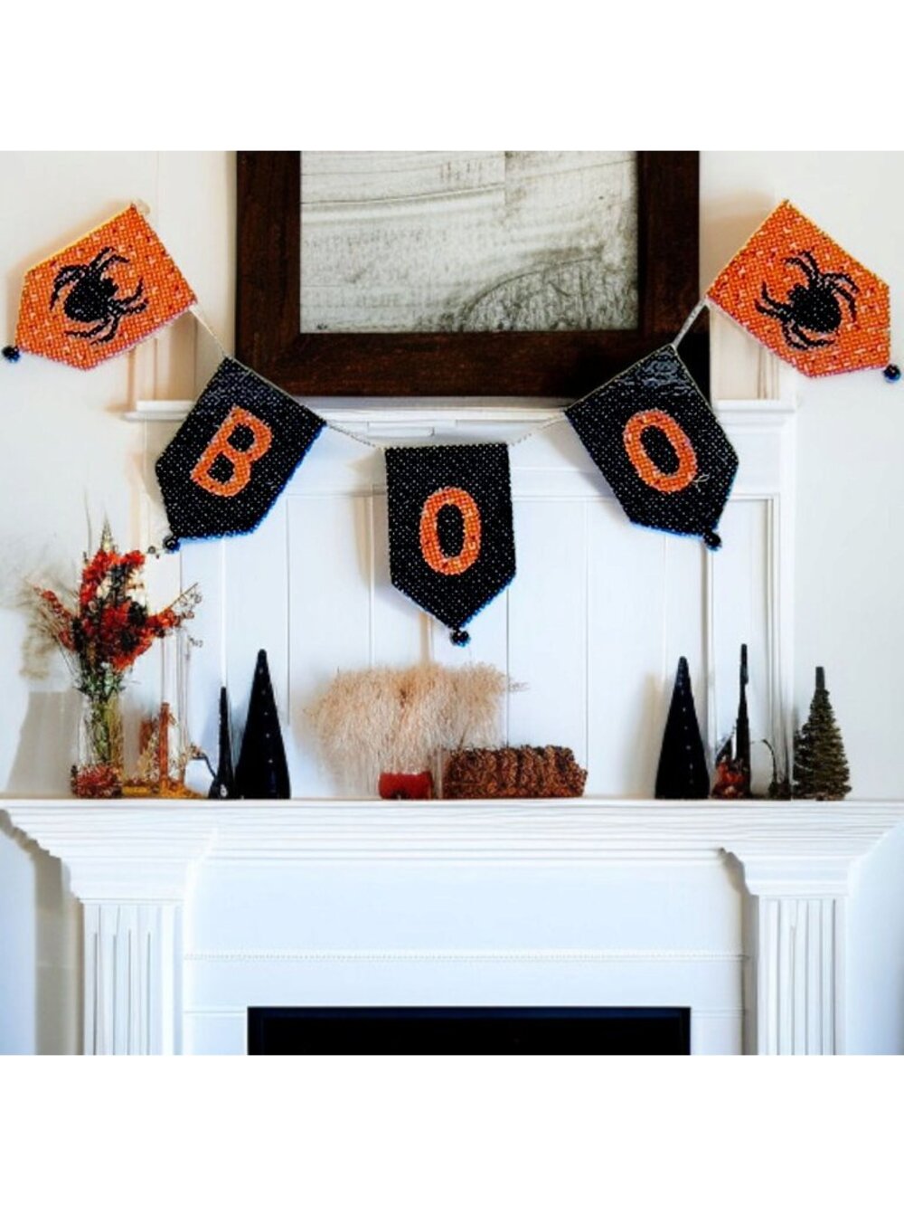 Halloween BOO Garland Spiders Black Jingle Bells Design Stars 5'4" Banner Party